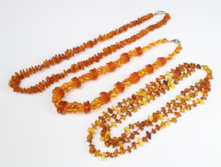 A natural amber necklace 54cm, another and 1 other 