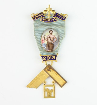 A 15ct yellow gold and enamel Past Master jewel - Junior Engineers Lodge no.2913  