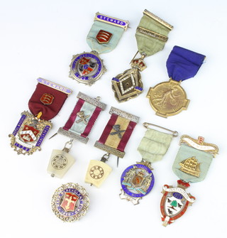 A silver and enamel steward's jewel, 8 various jewels