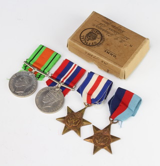A World War Two group of medals to H J Chapman comprising 1939-45 France and Germany Star, Defence and War medal in original posting box 