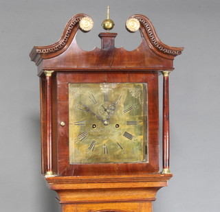 Wainwright of Nottingham, an 18th Century 8 day striking longcase clock with 30cm brass dial, striking on a bell and contained in an oak case with broken pediment, 224cm h, complete with pendulum and weights  