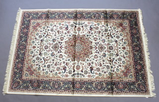 A white ground Belgian cotton Kashan style floral patterned rug with central medallion 230cm x 160cm 