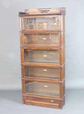 A Globe Wernicke 5 tier mahogany bookcase, the top with 3/4 gallery, the base fitted 1 long drawer 204cm h x 92cm x 33cm d 
