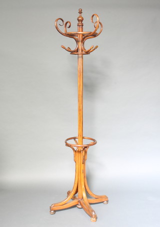 A bentwood cafe style hat and coat stand 208cm h x 34cm diam. 