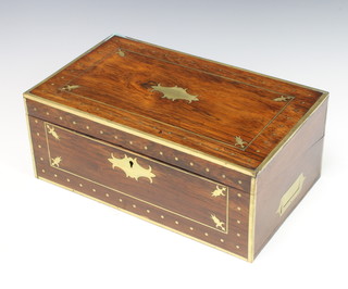 A William IV rosewood and brass inlaid writing slope with hinged lid 16cm x 40cm x 24cm 