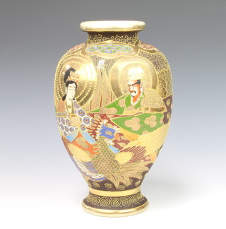 An early 20th Century Satsuma baluster vase, the gilt ground decorated with figures 30cm 