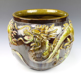 A Bretby jardiniere decorated with dragons 44cm 