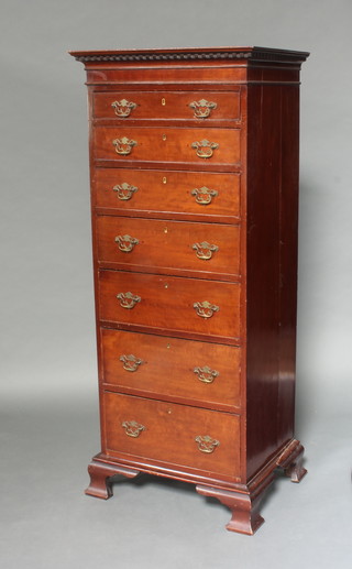 A 19th Century Georgian style pedestal chest on chest with moulded and dentil cornice fitted 7 long graduated drawers raised on ogee bracket feet 167cm h x 70cm w x 50cm d 