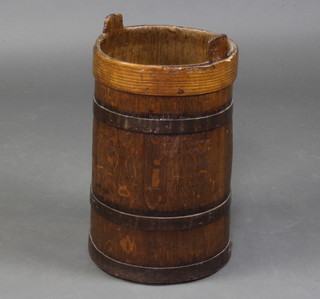 A 19th/20th Century coopered oak churn/barrel 50cm h x 29cm diam. 