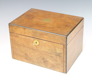 A Victorian bleached walnut jewellery box with hinged lid, the fall front revealing two long drawers 21cm h x 34cm w x 24cm d 