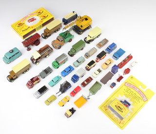 A Corgi Supertoys Close mobile crane (play worn), a Dinky Commer breakdown van, a 40th Anniversary of Matchbox Series set no.s 1, 4, 7 and 9 boxed and a collection of other model toy cars 