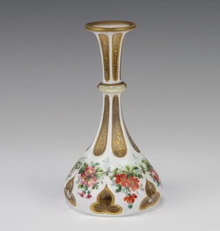 A 19th Century Bohemian waisted bottle decorated with flowers and gilt scroll decoration 16cm 