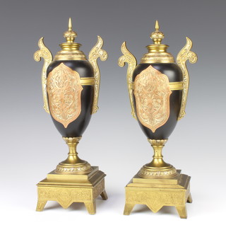 A pair of 19th Century gilt and ebonised cassolettes 33cm x 11cm x 10cm 