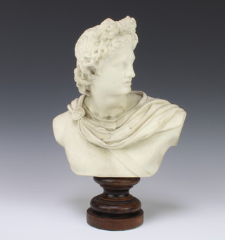 A Parian bust of a classical gentleman raised on a wooden socle 36cm 