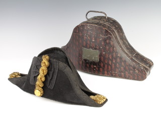 Gillott and Hasell, a naval officer's hat complete with japanned box 