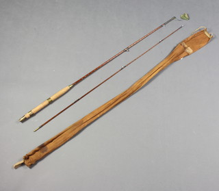 A vintage Milwards 7'  two piece split cane trout fishing rod in cloth bag 