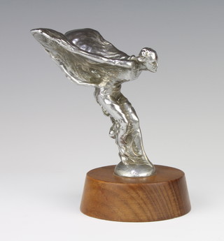 A Rolls Royce Spirit of Ecstasy car mascot marked Trace Map Reg.Patoff 13cm h, wing span 6cm, mounted on a socle base 