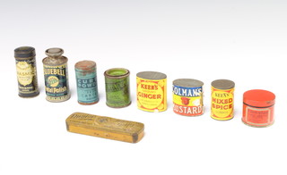 A tin of Bluebell metal polish, oval tin Colman's Mustard, do. Keen's Ground Ginger, Dunlop repair kit and 5 other tins 