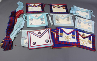 A Masonic Mark Master Masons Provincial Grand Officers apron, Mark Master Masons apron, 2 Royal Arch Provincial Grand Officers aprons, 2 Royal Arch principals aprons and sashes, 2 Master Masons aprons, 3 Worshipful Master aprons, Past Masters collar and jewel together with 4 other collars 