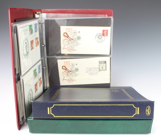 Two albums of GB first day covers, 2 albums of 1987 Royal Mail Special Stamps, a collection of mint Jersey and Guernsey stamps (in sheets) a collection of Belgium, Netherlands and Switzerland stamps and a brown album containing a small collection of world stamps
