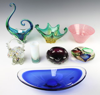 A Studio Glass bowl 32cm, a quantity of Studio glassware 