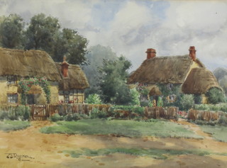 Walter Rossiter 1871-1948, watercolour signed, a rural view with thatched cottages 28cm x 37cm 
