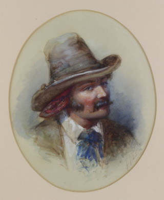 Henry Whatley 1842-1901, watercolour signed, oval portrait study of an Italian gentleman 29cm x 23cm 