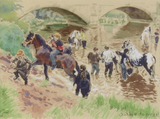 Julia V Jeffery, watercolour signed "Appleby Horse Fair" 17cm x 22cm 