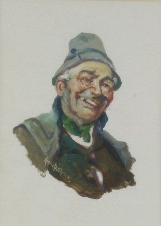 Henrie Pitcher, watercolour, study of a jovial rustic gentleman 17cm x 12cm 