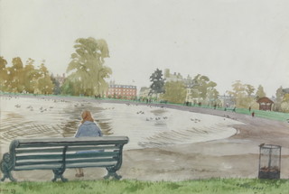 20th Century watercolour, indistinctly signed, The Round Pond, Kensington Gardens  30cm x 44cm 