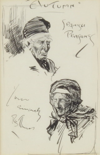 Herbert Samuel Thomas 1883-1966, pen and ink "Autumn Spanish Peasants" 13cm x 9cm 