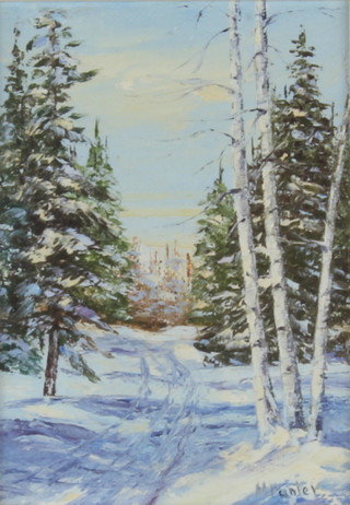 M Panter, oil on board, winter woodland landscape 16cm x 12cm 