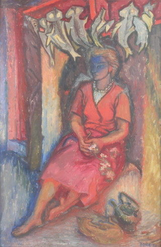 Alicia Boyle '50, oil on board, 'Deirdre' with Irish Exhibition of Living Art 1951 label to reverse 75cm x 49cm 