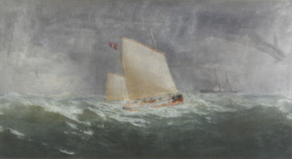 20th Century, mixed media, boats in choppy seas, 38cm x 68cm