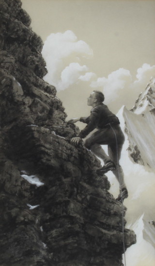 Victor Coverley-Price 1901-1989, watercolour, signed, "High Endeavour" study of a mountain climber together with a book with the same illustrated "An Artist Among Mountains" by Victor Coverley-Price, 35cm x 21cm 