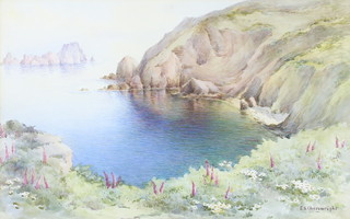 E S Cheeswright, watercolour signed, a bay on Sark 28cm x 44cm 