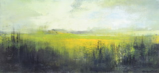 Marianne Grant, oil, on canvas, signed, atmospheric landscape, 34cm by 75cm