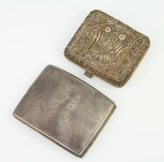 A Chinese silver cigarette case, a filigree ditto, gross 220 grams