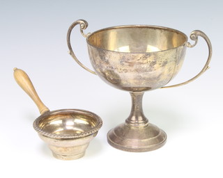 A2 handled trophy cup with rubbed marks 14cm, 355 grams 