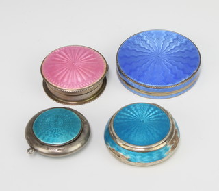 A silver engine turned pink guilloche enamel trinket box Birmingham 1928, 3 others, 151 grams