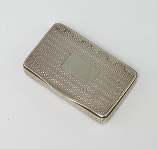 A Victorian silver engine turned rounded rectangular snuff box Birmingham 1827, 52 grams, maker Thomas Shaw 