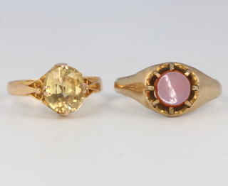 A yellow gold gem set ring size Q 1/2 and a 9ct ditto size S