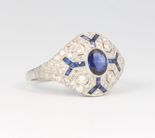 A platinum sapphire and diamond Edwardian style ring size M 1/2