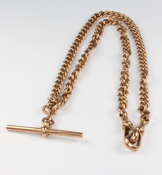 A 9ct yellow gold Albert with T bar and 2 clasps, 31 grams, all by the same maker 