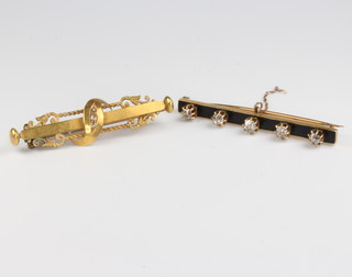 A 15ct yellow gold bar brooch and 1 other 