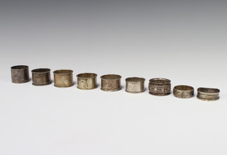 A silver napkin ring Birmingham 1937 and 8 others, 204 grams