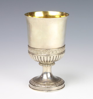 A Continental silver goblet with gilt interior and geometric decoration, makers mark MA, 410 grams, 15cm 
