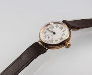 A gentleman's yellow gold vintage mechanical wristwatch with seconds at 6 o'clock contained in a 35mm screw bubble back case with later strap 