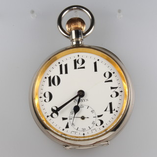 A chromium cased 8 day pocket watch with seconds at 6 o'clock, the case numbered 4078586 contained in a 70mm case 