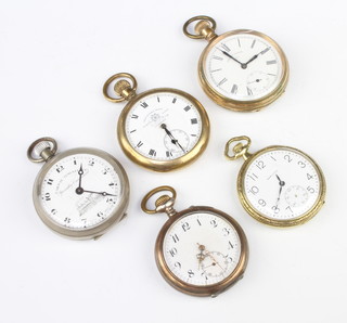 A gold plated mechanical pocket watch and 4 others 